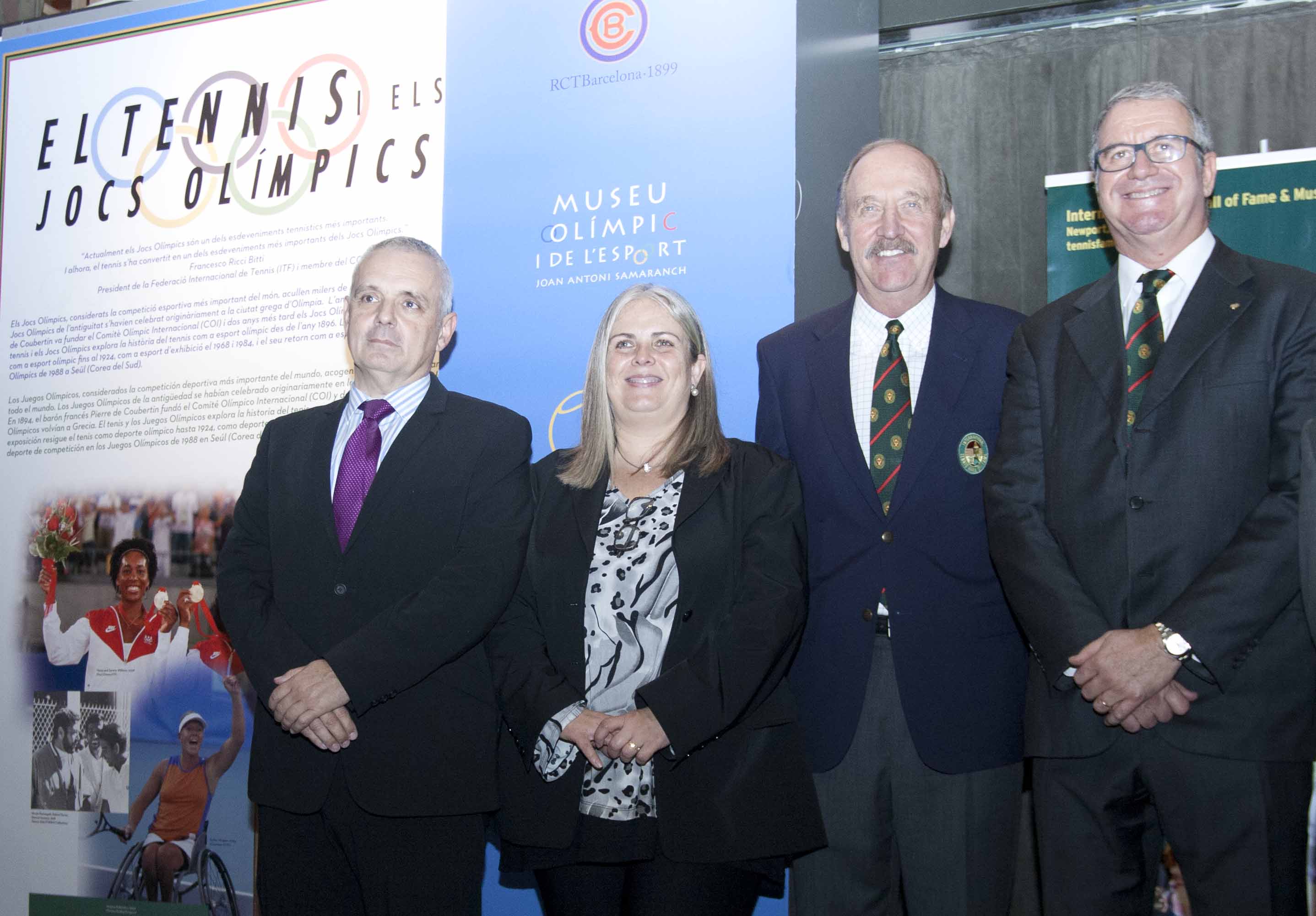 Jose Luís Escañuela, president de la RFET; Maite Fandos, presidenta de la FBO; Stan Smith, president del Hall of Fame i Albert Agustí, president del RCTB 1899. Entitats vinculades a l'exposició